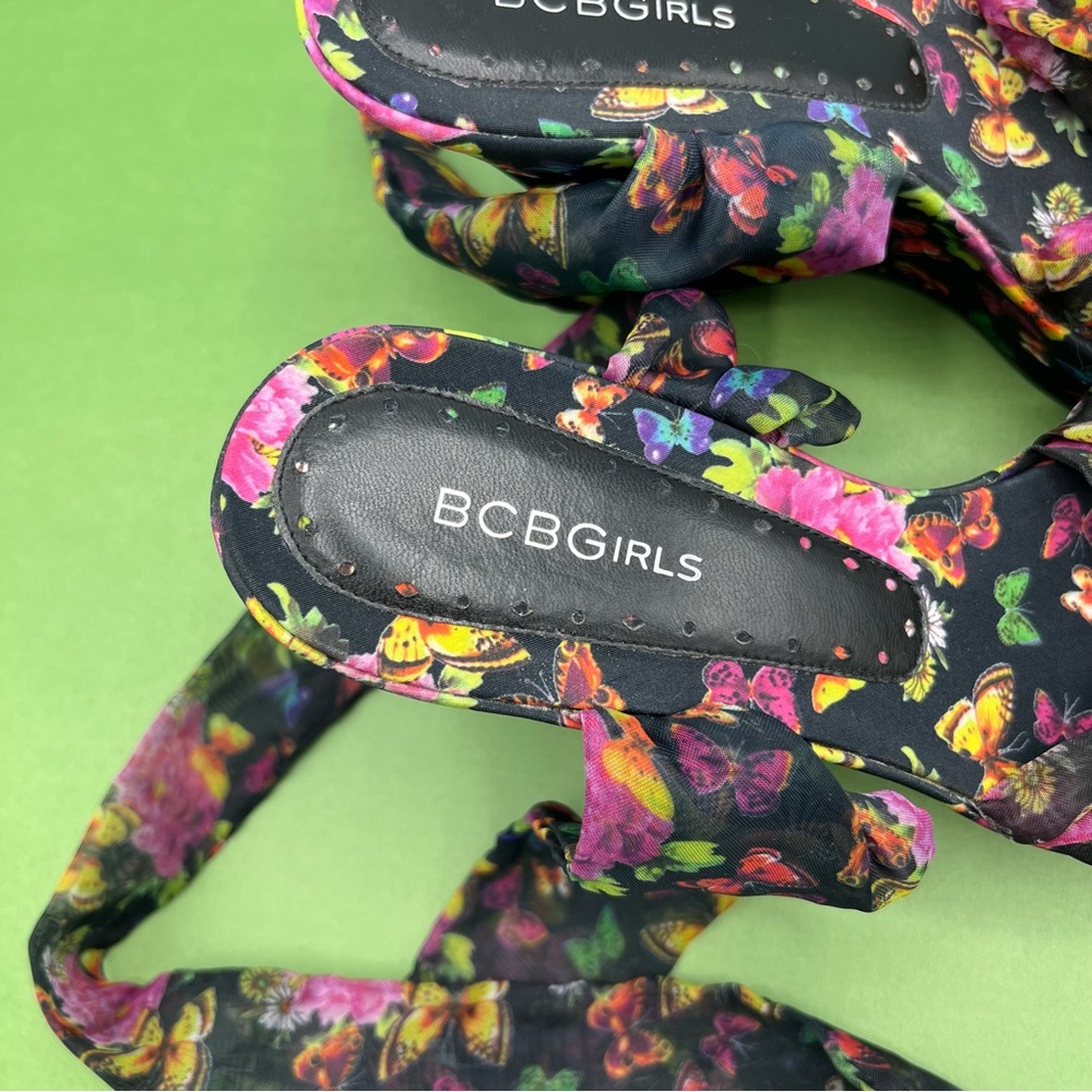 NEW BCBG Girls Floral Butterfly Wedge Ankle Wrap Heels - Picture 7 of 10
